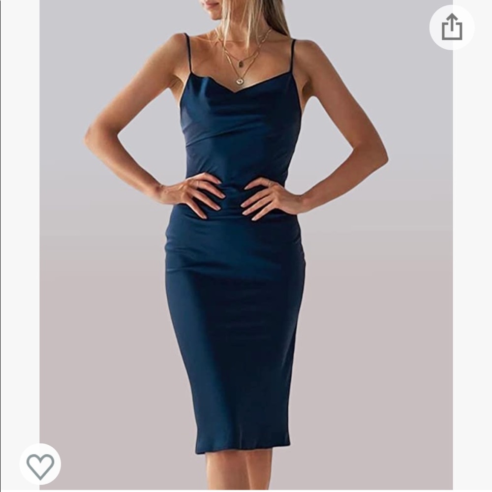 xxxiticat Women's Sleeveless Spaghetti Strap Satin Dress in split blue